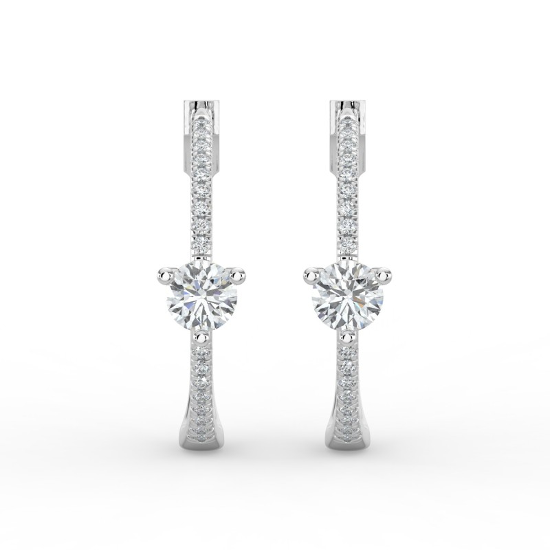 Round Hoops with Single Stone & Pave Earrings