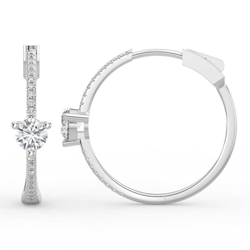 Round Hoops with Single Stone & Pave Earrings