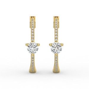 Round Hoops with Single Stone & Pave Earrings