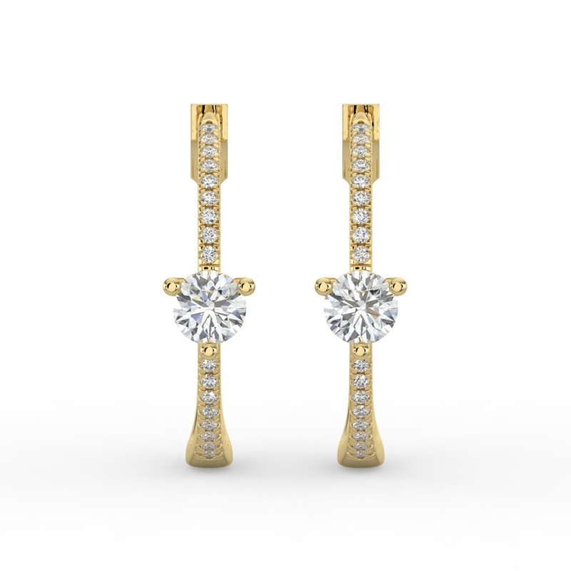 Round Hoops with Single Stone & Pave Earrings