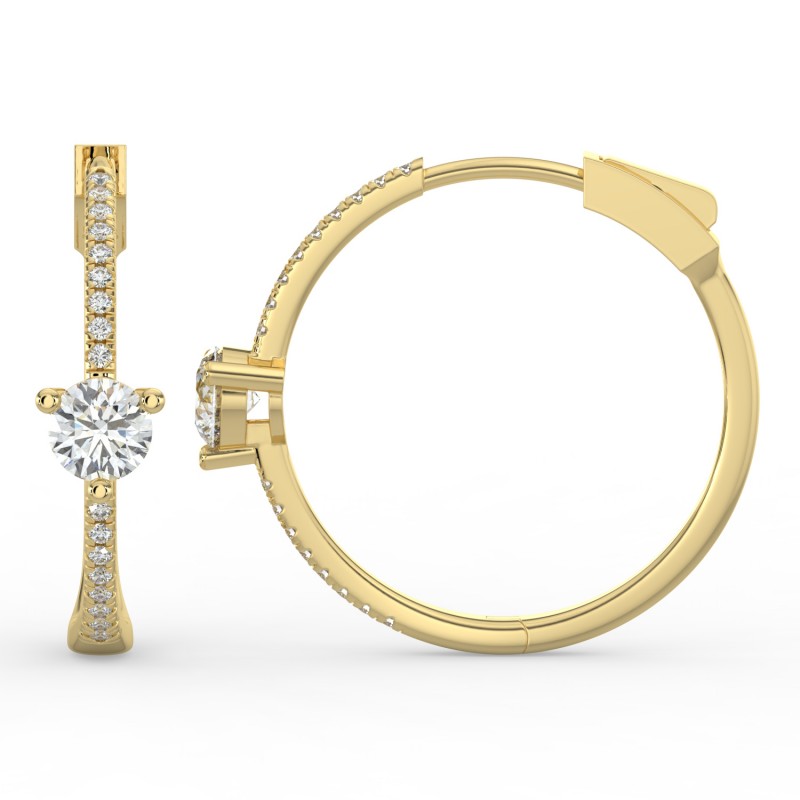 Round Hoops with Single Stone & Pave Earrings