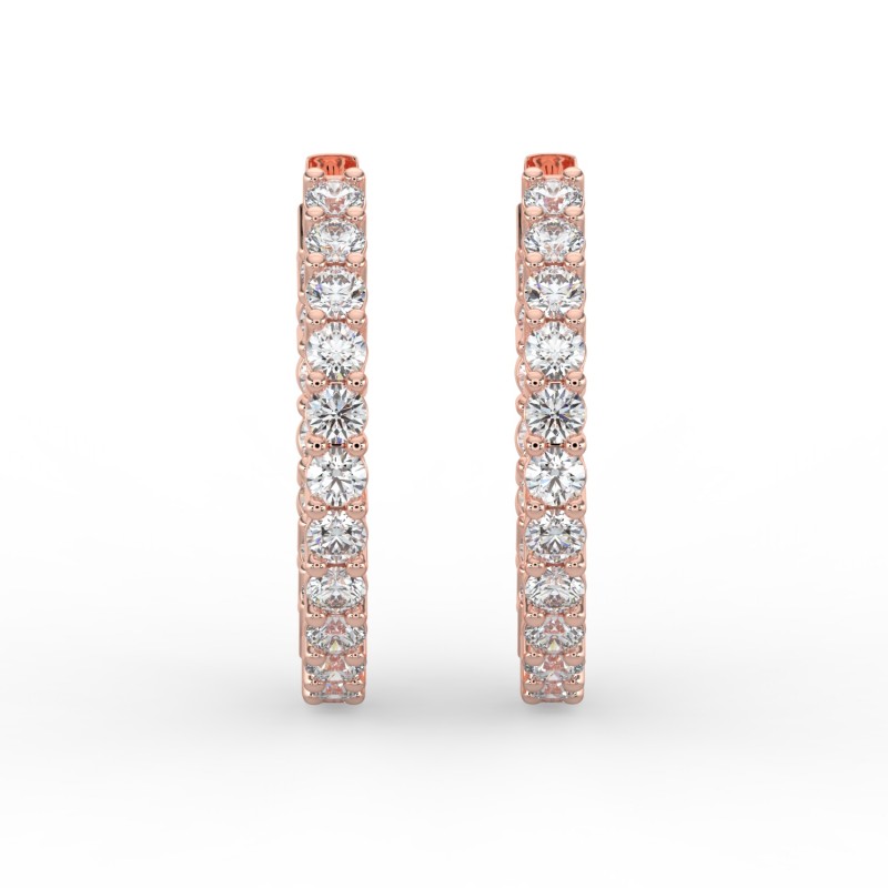 Round Iniside Out Diamond Hoops Earrings