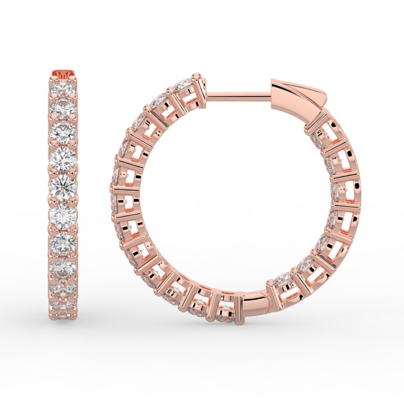 Round Iniside Out Diamond Hoops Earrings