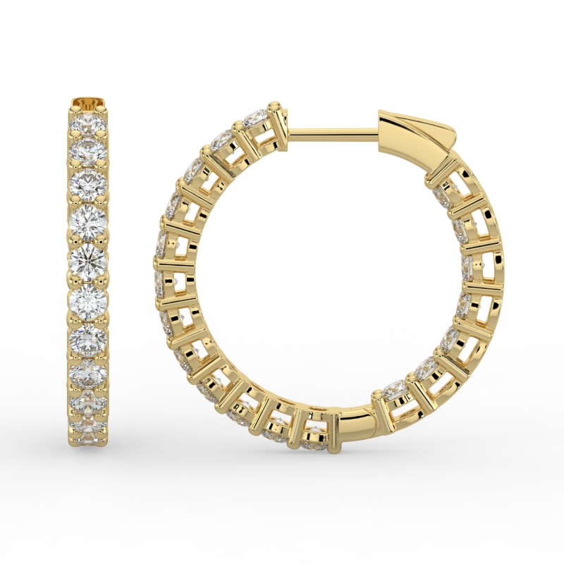 Round Iniside Out Diamond Hoops Earrings