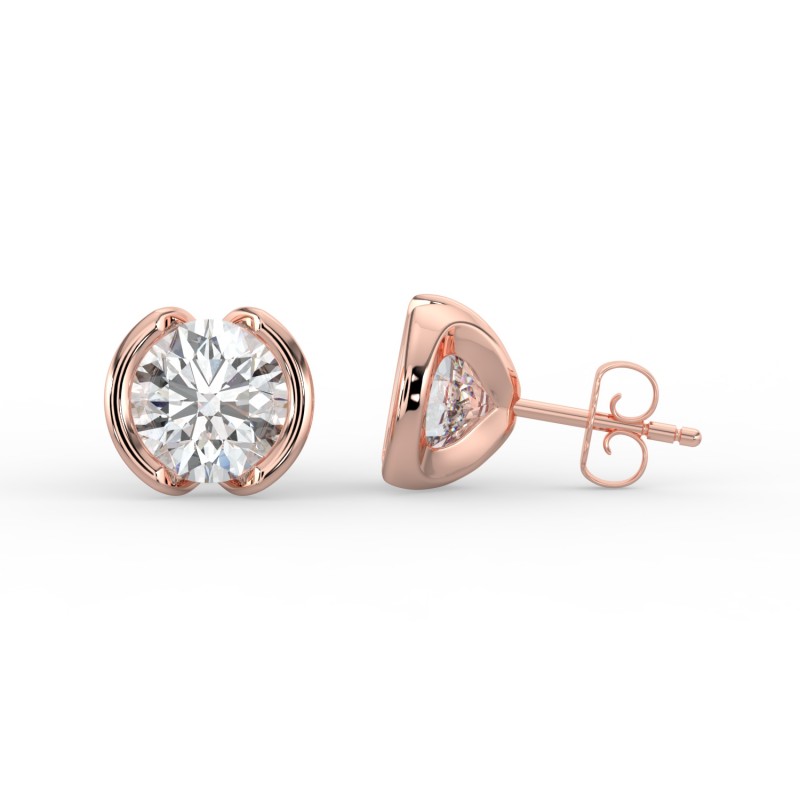 Round Half Bezel Earrings