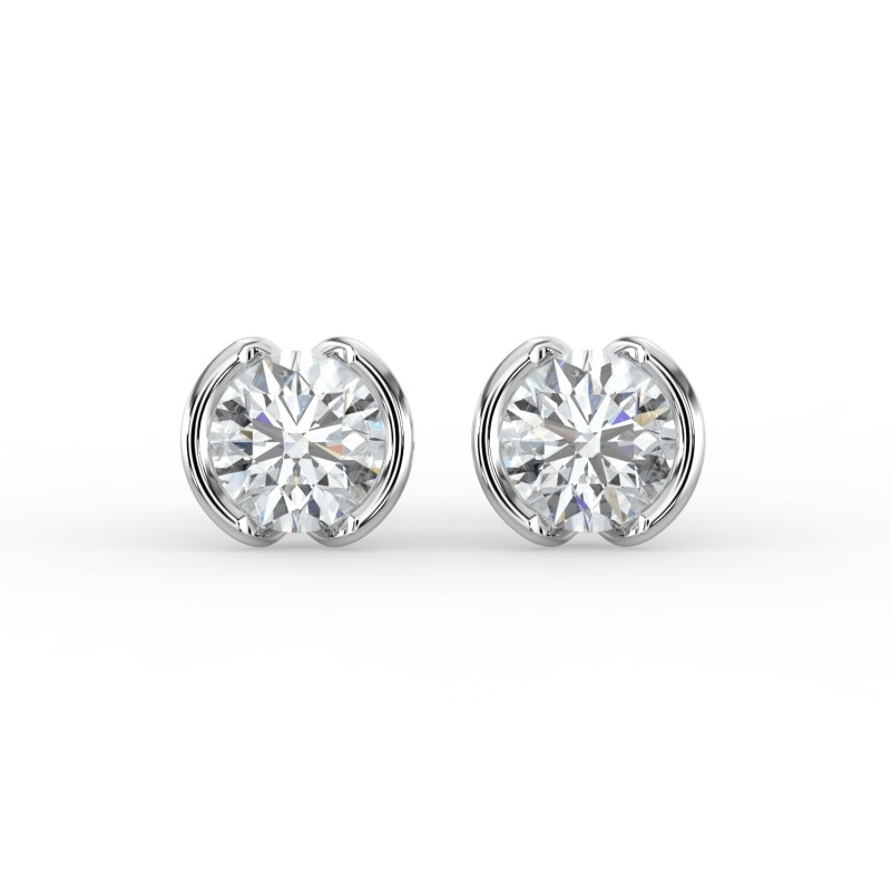 Round Half Bezel Earrings