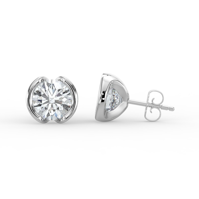 Round Half Bezel Earrings