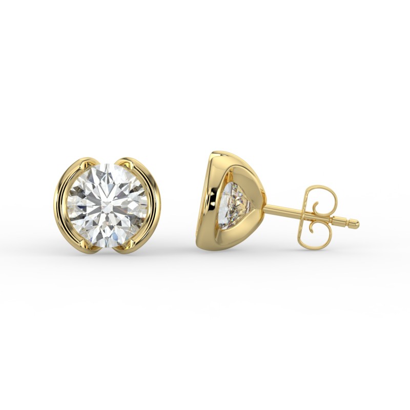 Round Half Bezel Earrings
