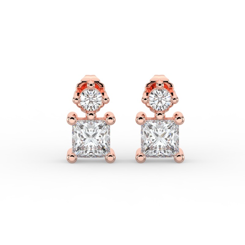 Princess Single Stone Drop Stud Earrings