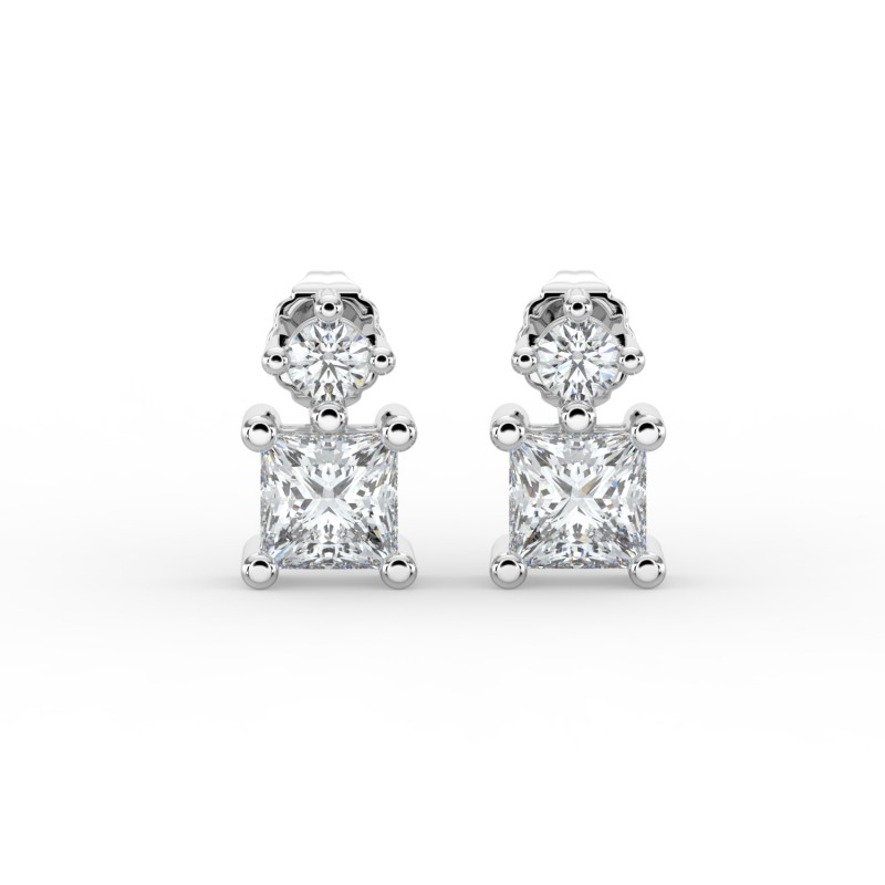 Princess Single Stone Drop Stud Earrings