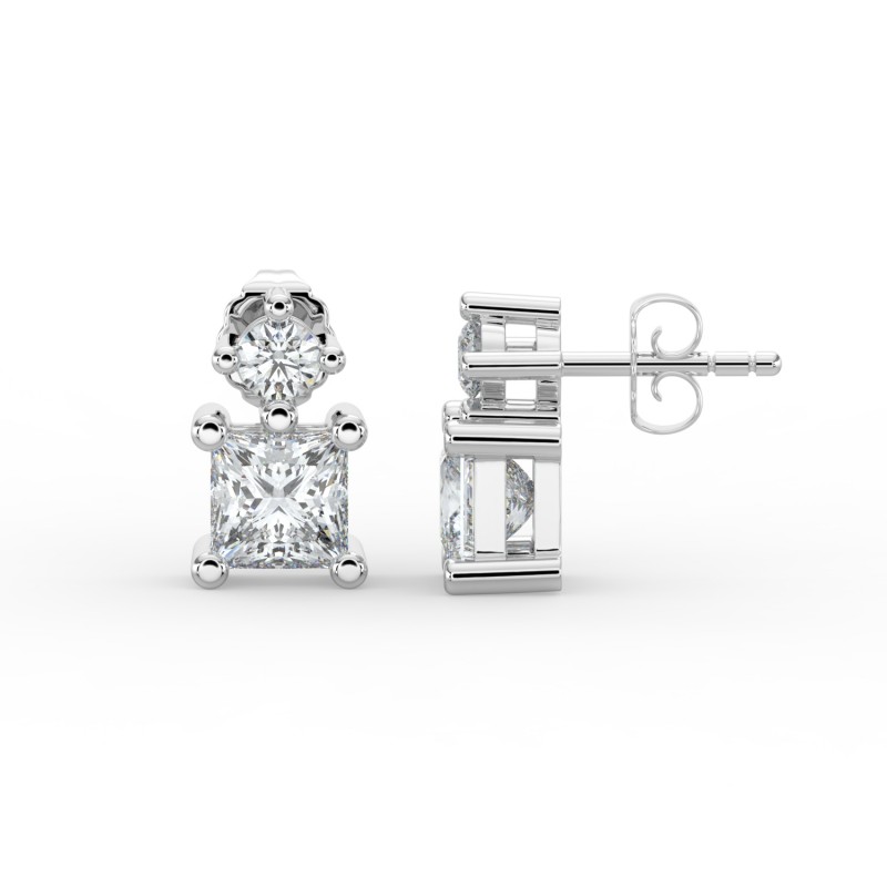 Princess Single Stone Drop Stud Earrings