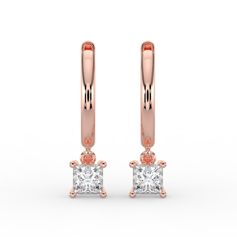 Princess Single Stone Drop Huggies Earrings