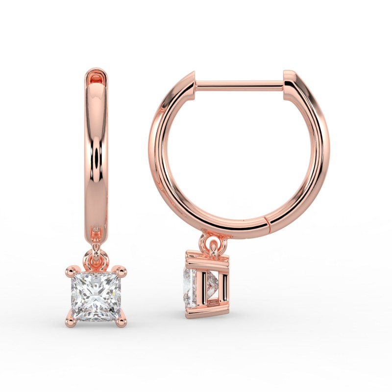 Princess Single Stone Drop Huggies Earrings