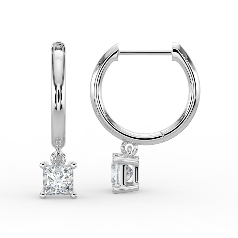 Princess Single Stone Drop Huggies Earrings