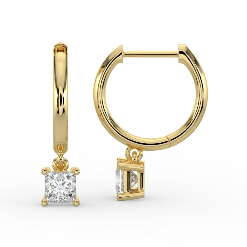 Princess Single Stone Drop Huggies Earrings