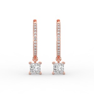 Princess Single Stone Drop Huggies with Diamonds Earrings
