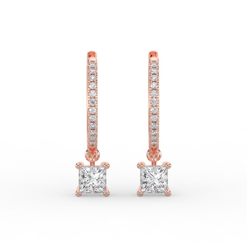 Princess Single Stone Drop Huggies with Diamonds Earrings