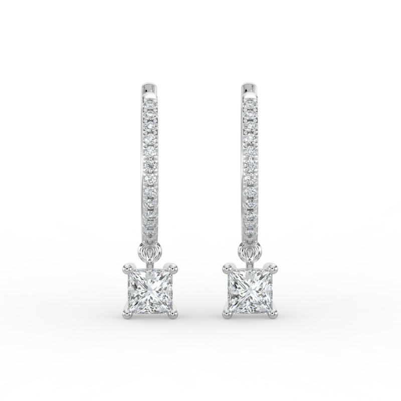 Princess Single Stone Drop Huggies with Diamonds Earrings