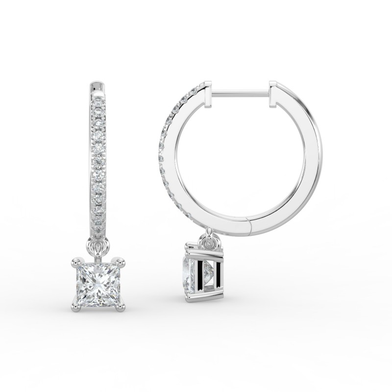 Princess Single Stone Drop Huggies with Diamonds Earrings