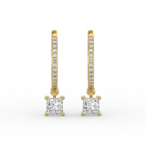 Princess Single Stone Drop Huggies with Diamonds Earrings