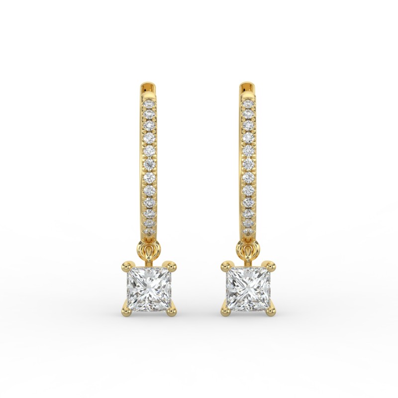 Princess Single Stone Drop Huggies with Diamonds Earrings