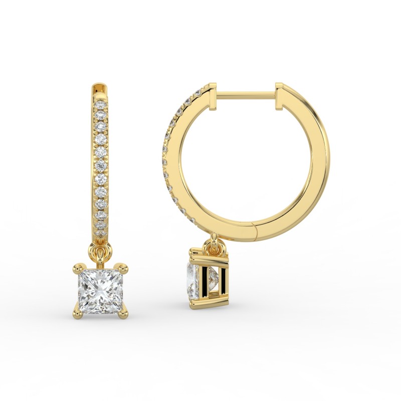 Princess Single Stone Drop Huggies with Diamonds Earrings
