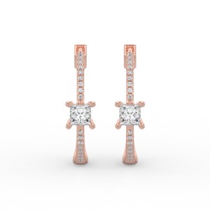 Princess Hoops with Single Stone & Pave Earrings