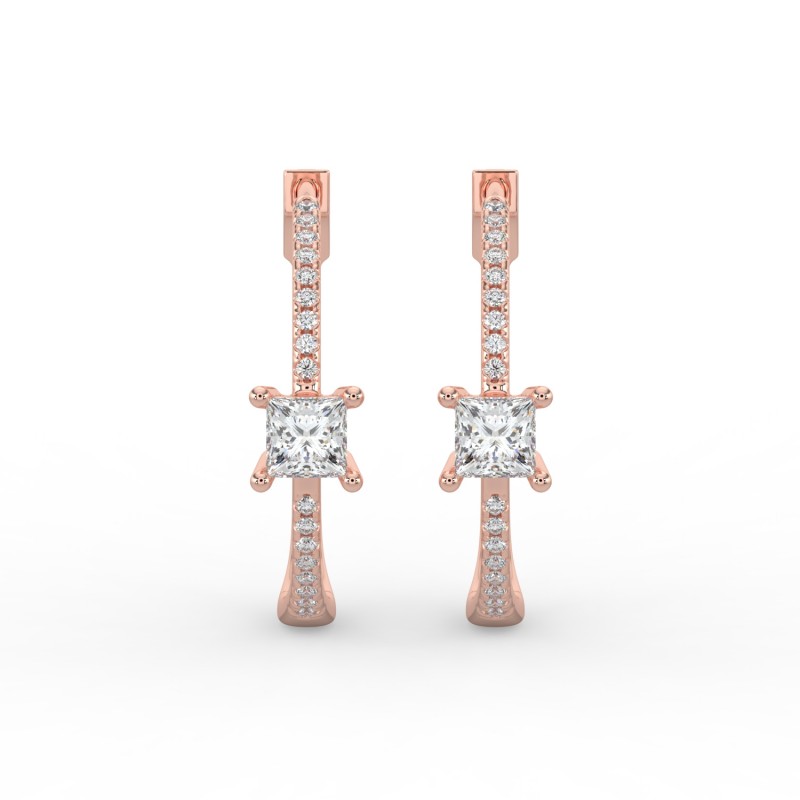 Princess Hoops with Single Stone & Pave Earrings