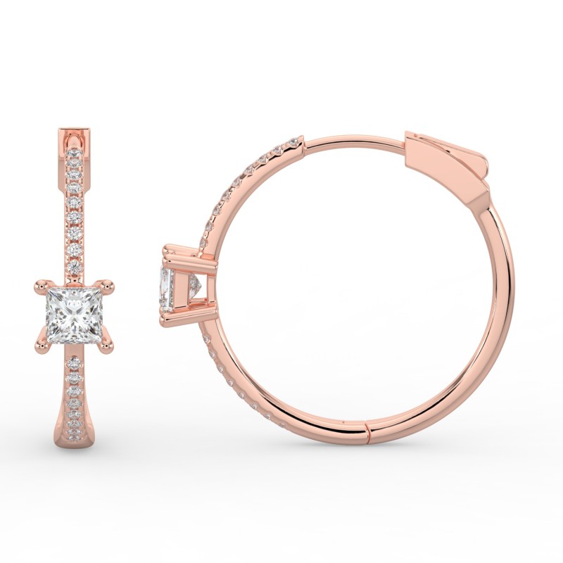 Princess Hoops with Single Stone & Pave Earrings