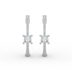 Princess Hoops with Single Stone & Pave Earrings