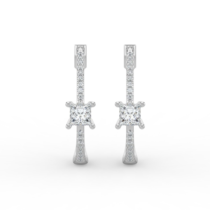 Princess Hoops with Single Stone & Pave Earrings
