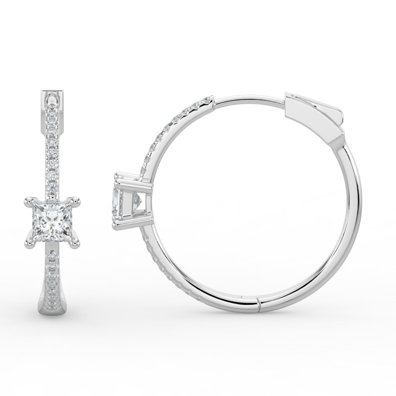Princess Hoops with Single Stone & Pave Earrings