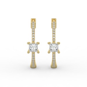 Princess Hoops with Single Stone & Pave Earrings