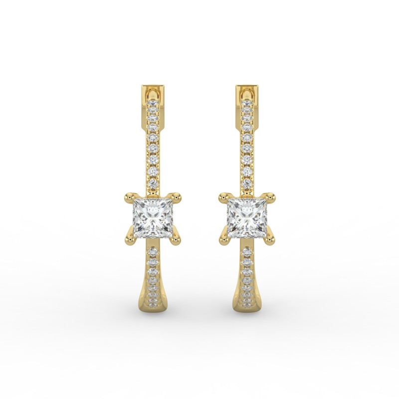 Princess Hoops with Single Stone & Pave Earrings