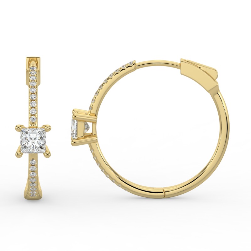 Princess Hoops with Single Stone & Pave Earrings