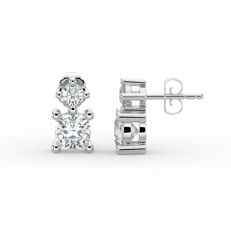 Cushion Single Stone Drop Stud Earrings