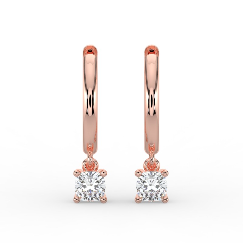Cushion Single Stone Drop Huggies Earrings