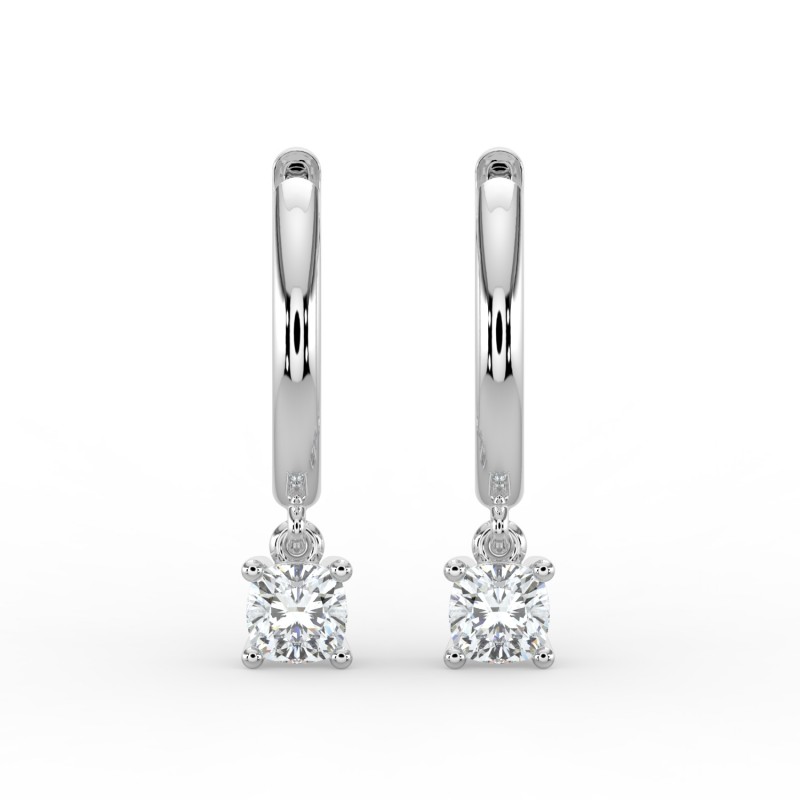 Cushion Single Stone Drop Huggies Earrings