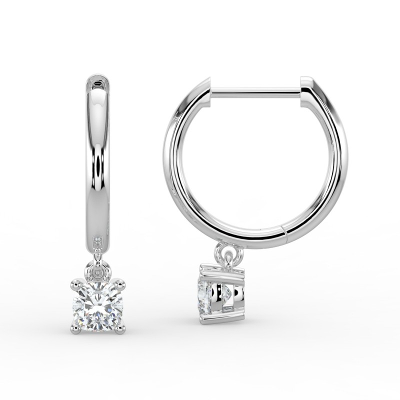 Cushion Single Stone Drop Huggies Earrings