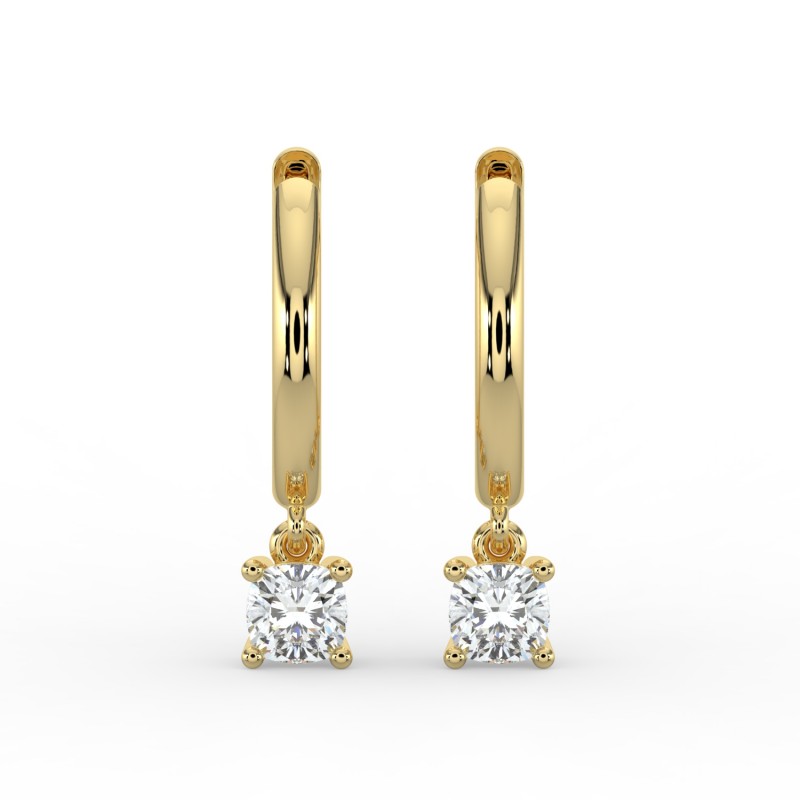 Cushion Single Stone Drop Huggies Earrings