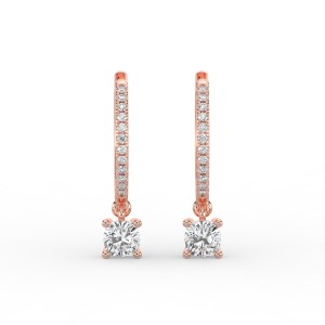 Cushion Single Stone Drop Huggies with Diamonds Earrings