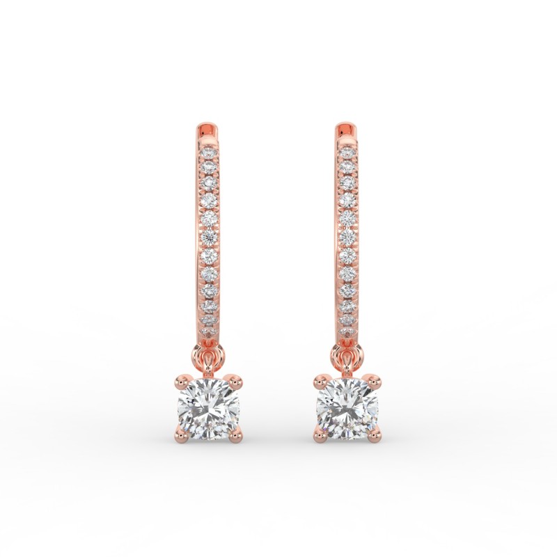 Cushion Single Stone Drop Huggies with Diamonds Earrings