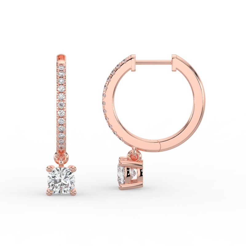 Cushion Single Stone Drop Huggies with Diamonds Earrings