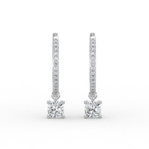 Cushion Single Stone Drop Huggies with Diamonds Earrings