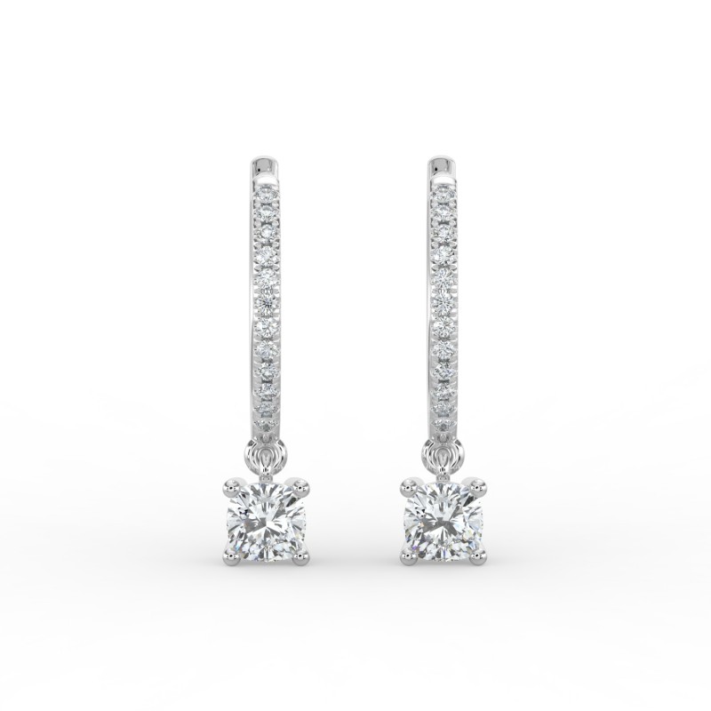 Cushion Single Stone Drop Huggies with Diamonds Earrings
