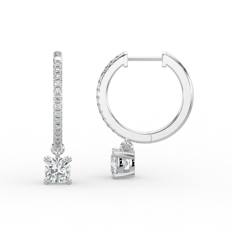 Cushion Single Stone Drop Huggies with Diamonds Earrings