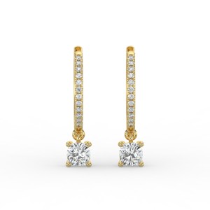 Cushion Single Stone Drop Huggies with Diamonds Earrings