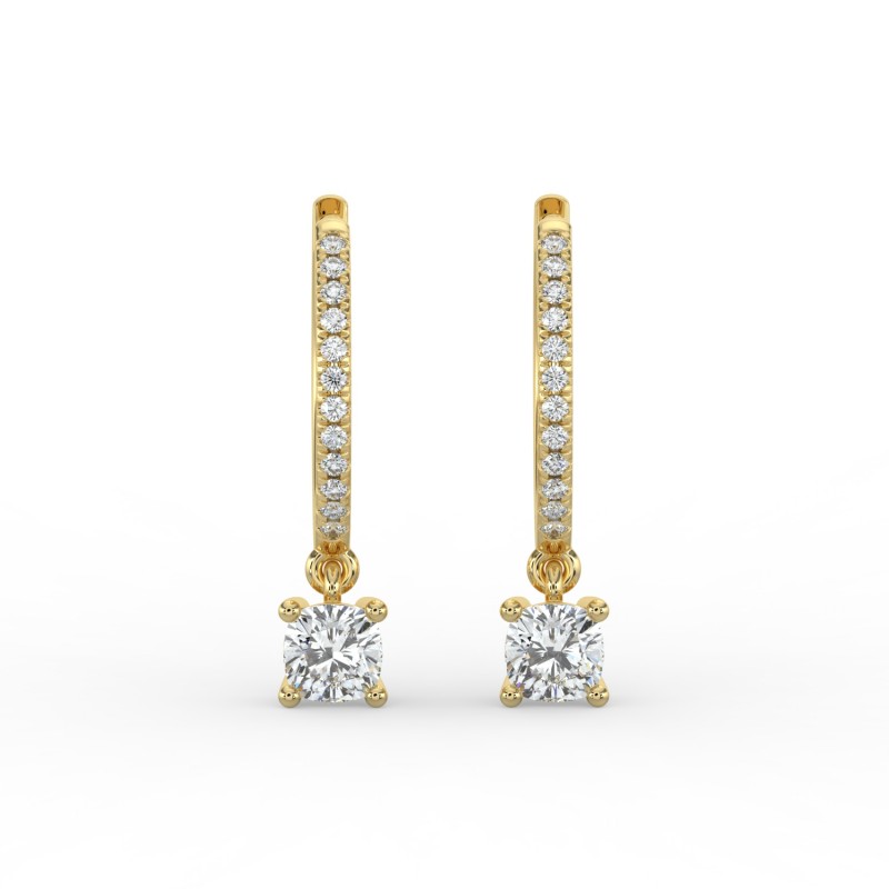 Cushion Single Stone Drop Huggies with Diamonds Earrings