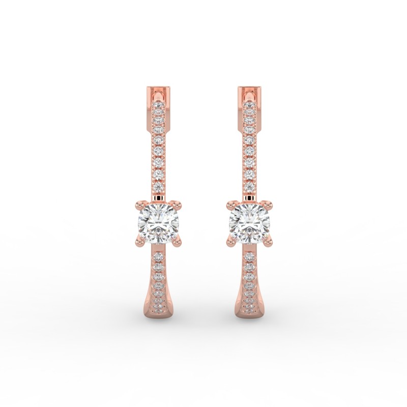Cushion Hoops with Single Stone & Pave Earrings