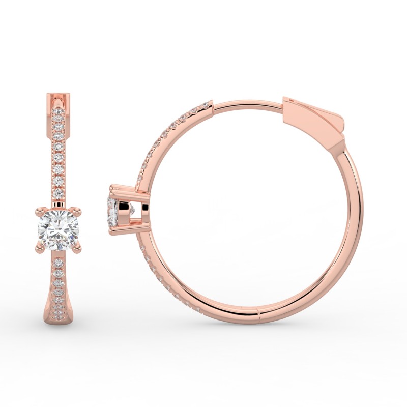 Cushion Hoops with Single Stone & Pave Earrings